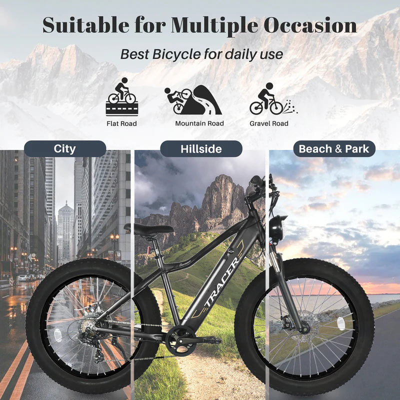 Tracer Tacoma 26"800W Electric Fat Tire Bike w/ Dual Suspensions.