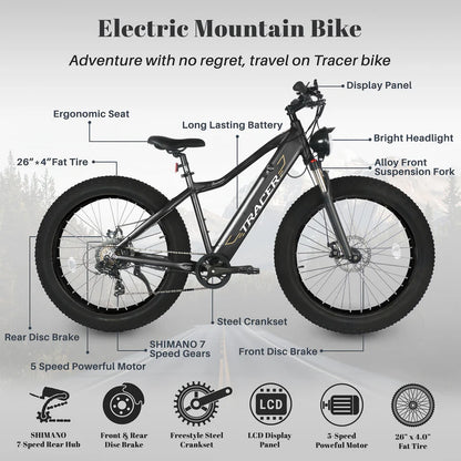 Tracer Tacoma 26"800W Electric Fat Tire Bike w/ Dual Suspensions.